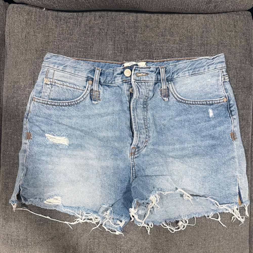 We The Free Light Blue Distressed Jean Shorts